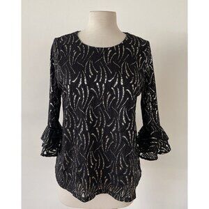 ALFANI Gilded Plum Deep Black and Silver Blouse Top Size PM